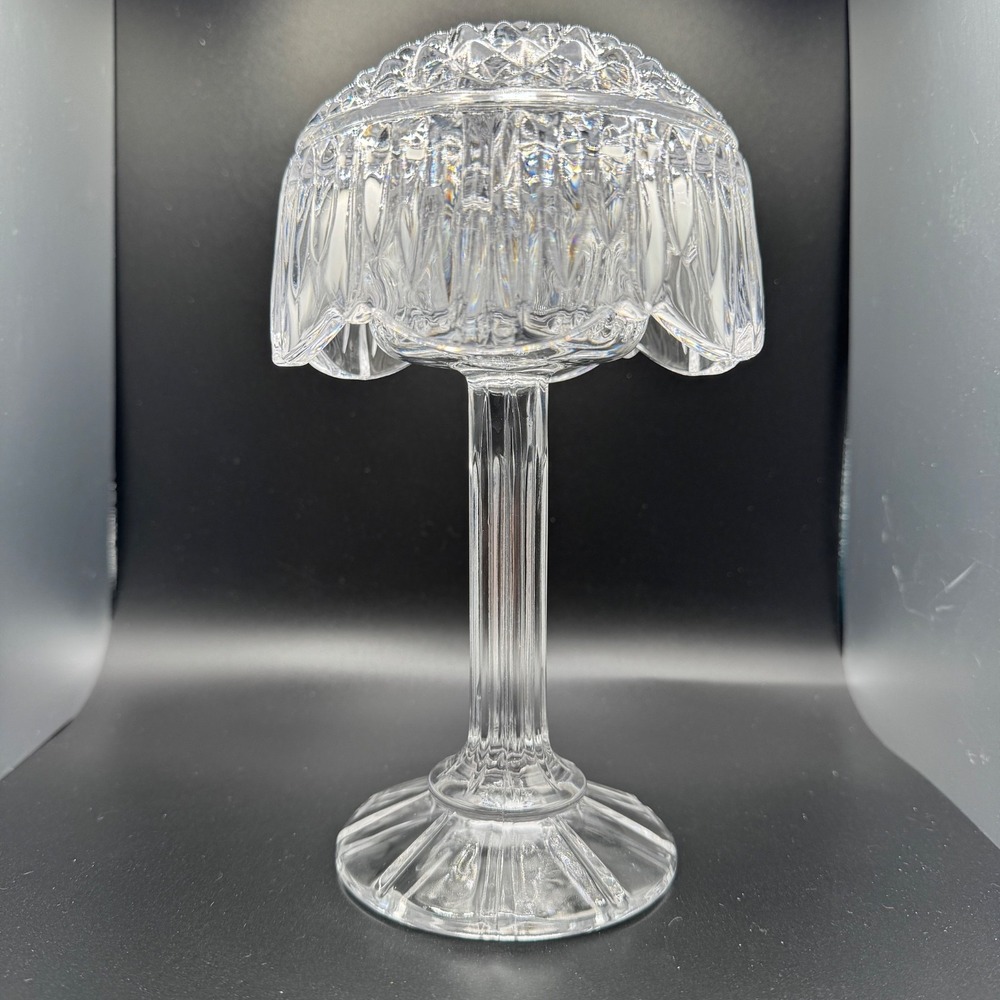 Pressed Glass Fairy Lamp Domed Shade Votive Candle Holder Clear Incl Dome & Base - Picture 2 of 12